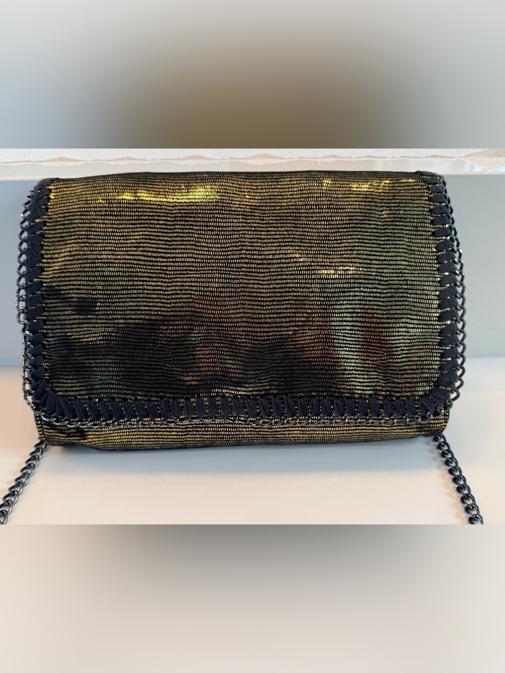 INC INTERNATIONAL CONCEPTS Metallic Gold and Black Evening Clutch
